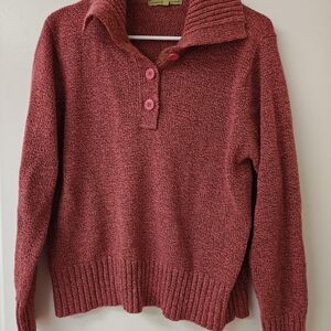 Women's Red Sweater with Button Collar